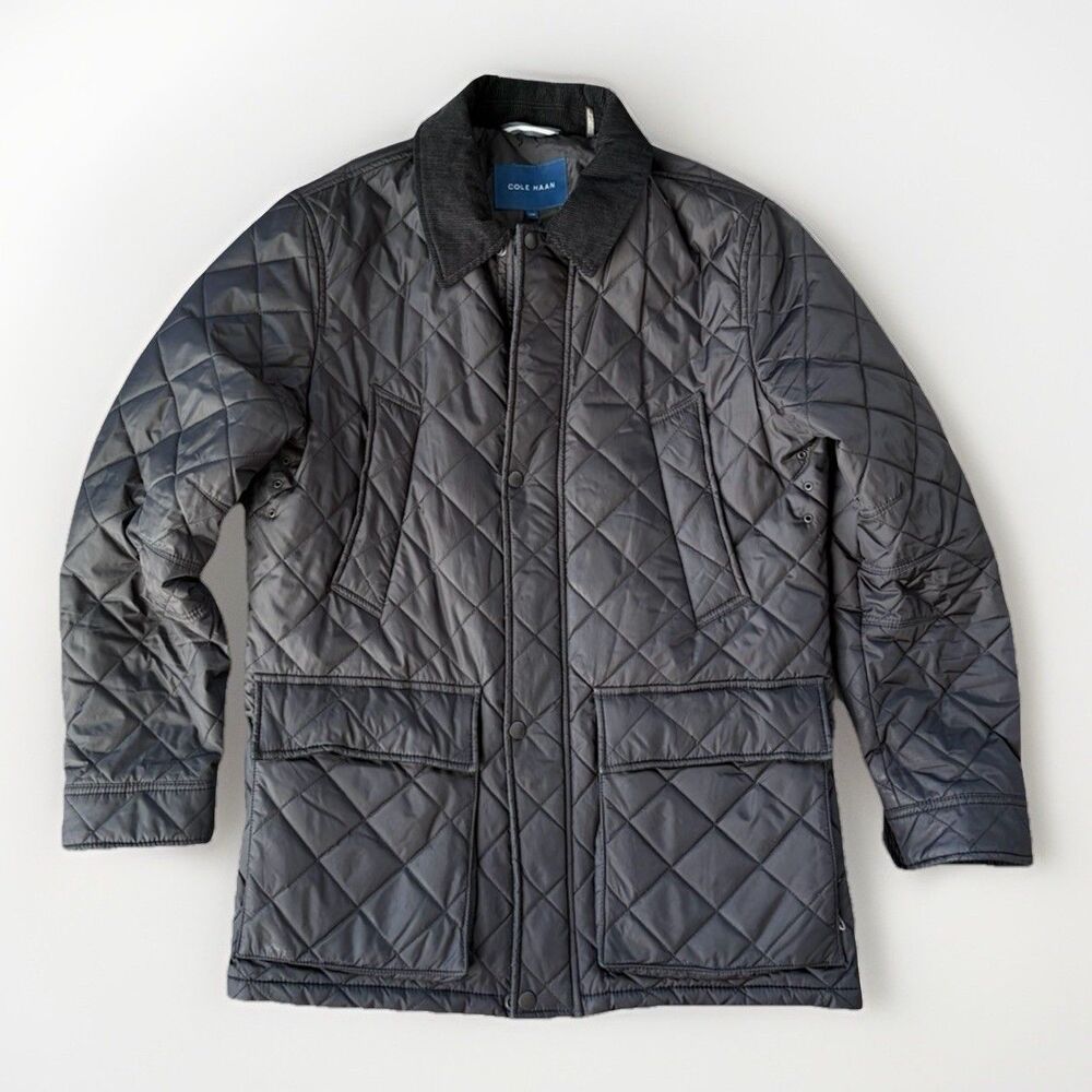 Cole Haan Men’s Black Quilted Jacket Size M Field Coat Full Zip Lined Outerwear